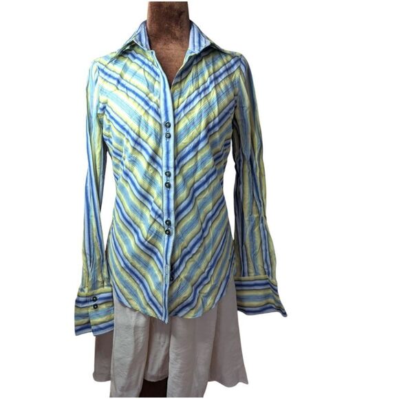 Tommy Hilfiger Nwot Vibrant Diagonally Striped Fitted Button-Up Shirt Size S - Picture 10 of 12
